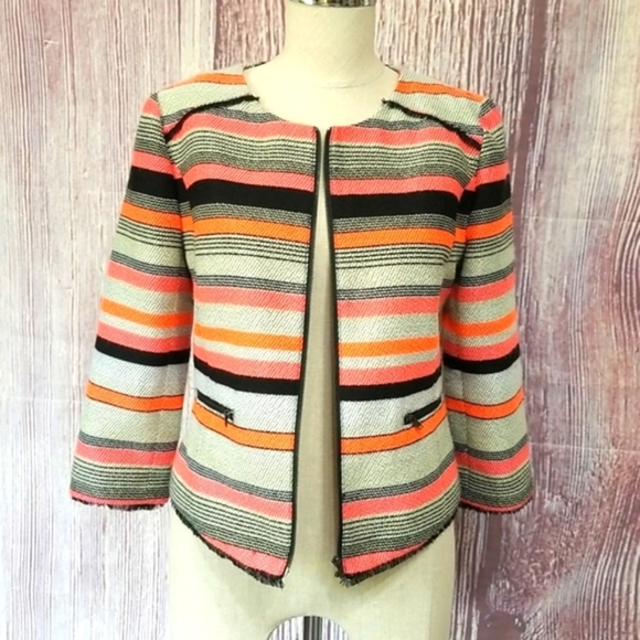 *LAST CHANCE ITEM!* Halogen Striped Zip-up Tweed Blazer w/ Fringe - Picture 6 of 7